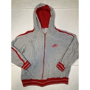 Vintage 80s Nike Hoodie Men's Size M Full Zip‎ Sweatshirt Pockets Retro Jacket
